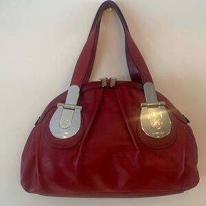 Cromia dark red genuine leather made in Italy double strap handbag